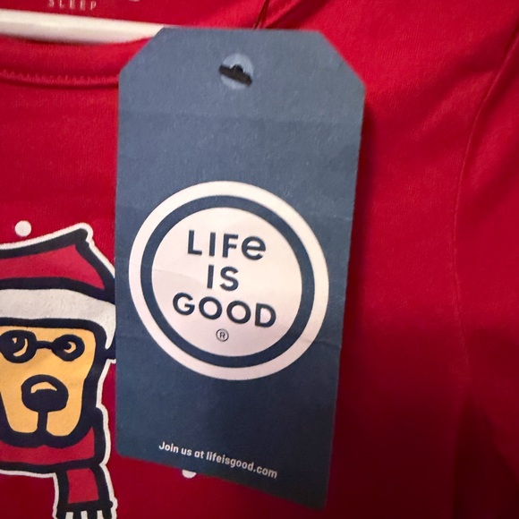 Life Is Good Kids Festive Dog Red Long Sleeve Pajama Top - Picture 2 of 3